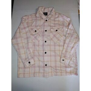 HFX Womens Plaid Flannel Shirt Jacket Button Up Medium‎ M Cream Pink Gold